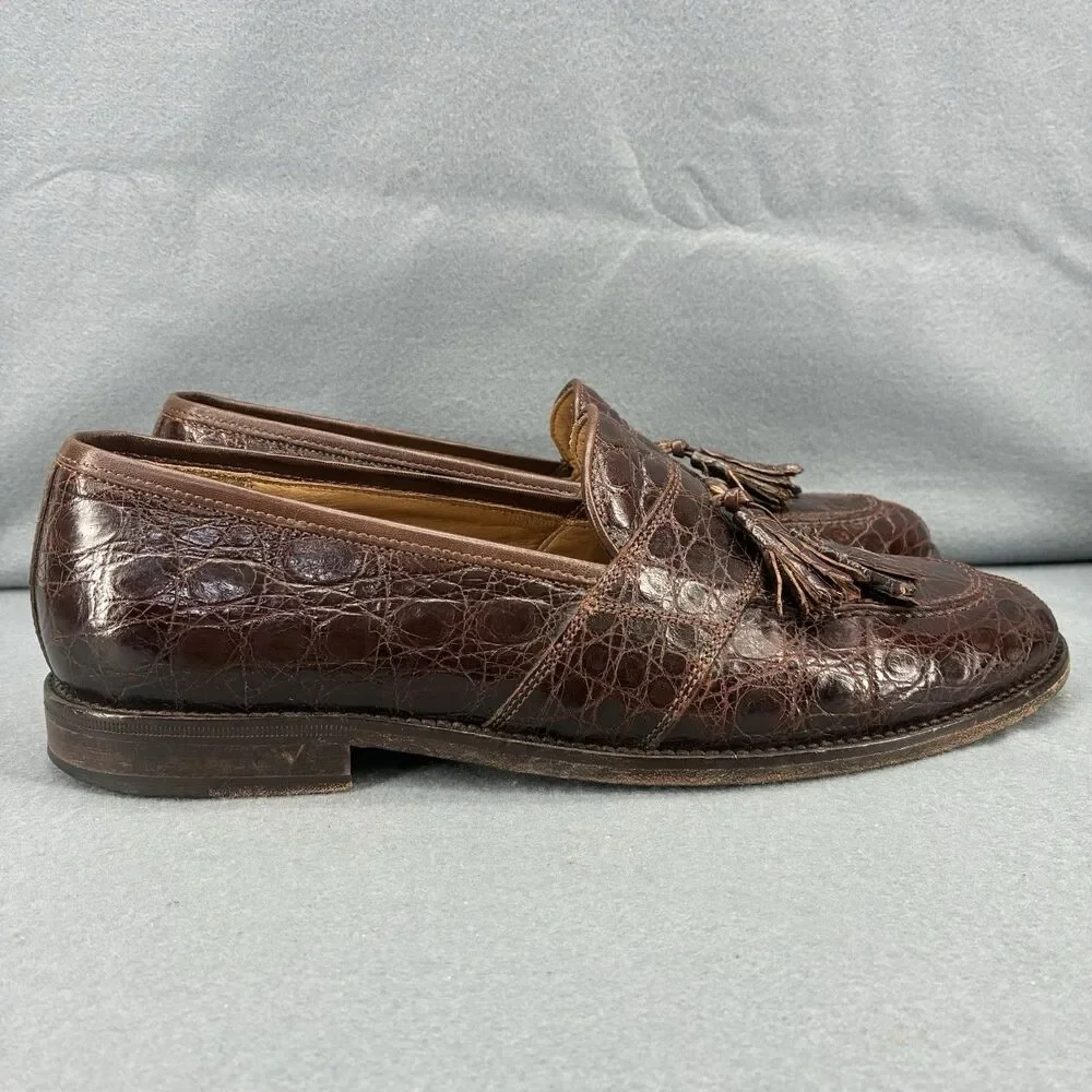 Zelli Genuine Crocodile Tassel Loafers Men’s 9.5M Brown Handmade Italy